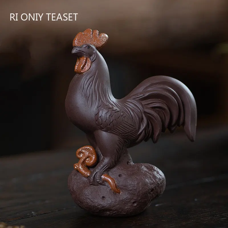 Yixing Purple Clay Tea Pet Lucky Zodiac Rooster Statue Ornaments Handmade Tea Figurine Crafts Chinese Zisha Tea Set Decoration