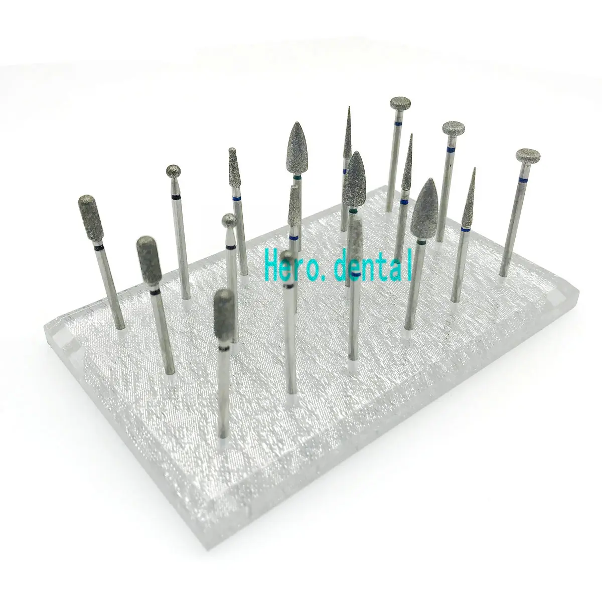 18pcs 2.35mm Dental Diamond Grinding Bur Drill  Dental Polishing Burs+1pc Acrylic Clear 18 Holes Nail Drill Tool Stand Holder