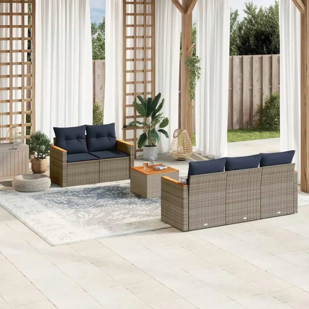 

6 Piece Outdoor Patio Sofa Set with Cushions Gray Wicker Rattan Furniture Garden Seating