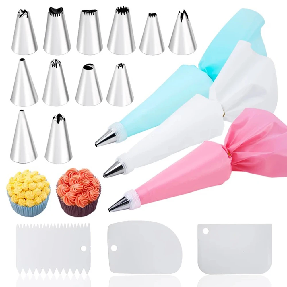 

Cake Decorating Tools Kit EVA Pastry Piping Bags and Tips Set Stainless Steel Cake Mouth Scrapers Reusable Baking Supplies Kit