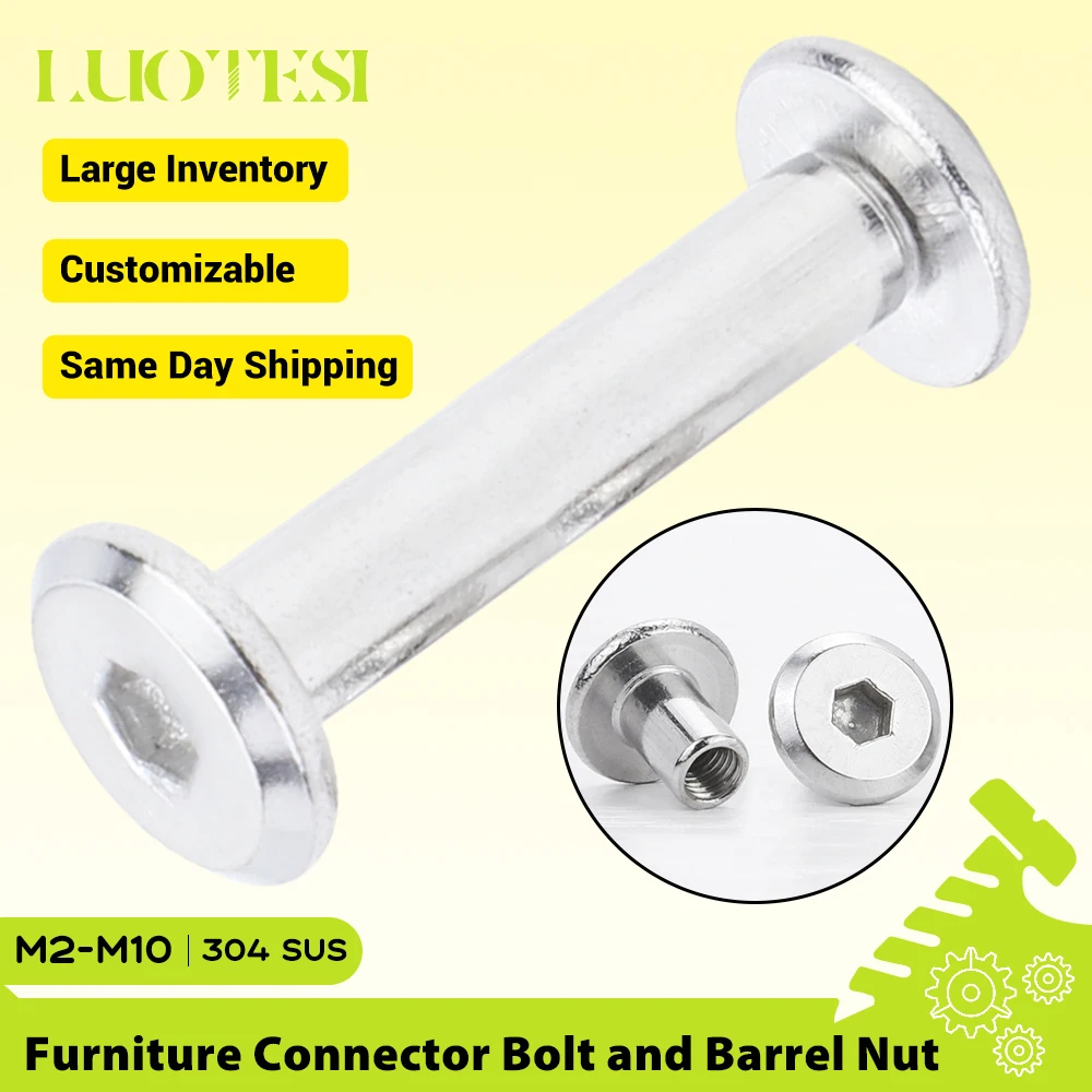 Furniture Connector Bolt and Flat Hexagon Rivet 304 Stainless Steel M2 M3 M4 M5 M6 M8 M10 Connector Insert Joint Sleeve Cap Nut