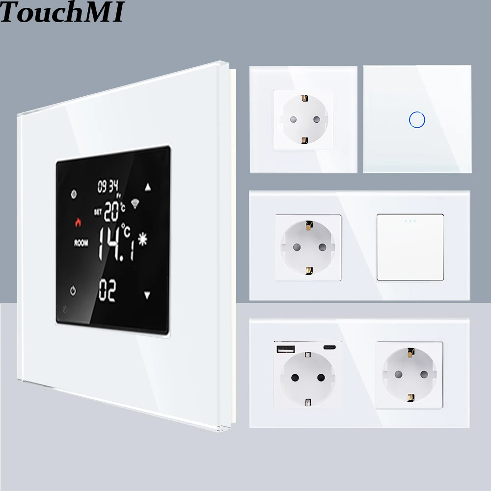 Tuya WiFi Smart Thermostat Electric Heating Water Gas Boiler Temperature Remote Controller with Touch Switch/Wall Usb Socket