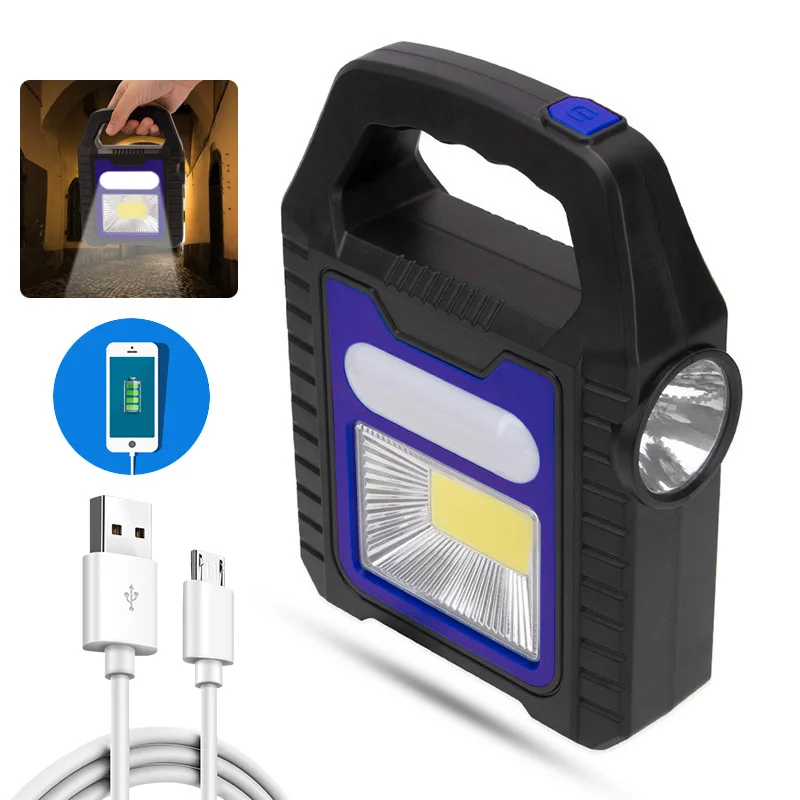Portable Solar Lantern COB LED Work Lamp Waterproof  Emergency Spotlight USB Rechargeable Hand lamp for Outdoor Hiking Camping