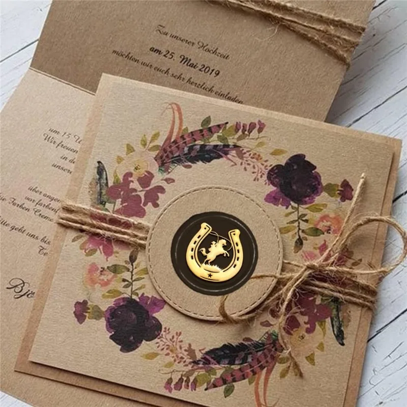 1Set Horse U-Shape Horseshoe Wax Seal Stamp 30mm Sealing Wax Stamps Retro Vintage Removable Brass Stamp Head with Wood Handle