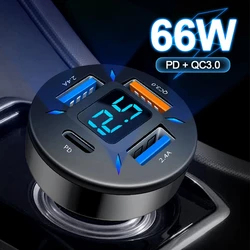 66w USB Auto ladegerät Schnell ladung pd qc 3,0 mit Voltmeter Zigaretten anzünder Steckdose Netzteil für iPhone 11 12 Samsung Xiaomi