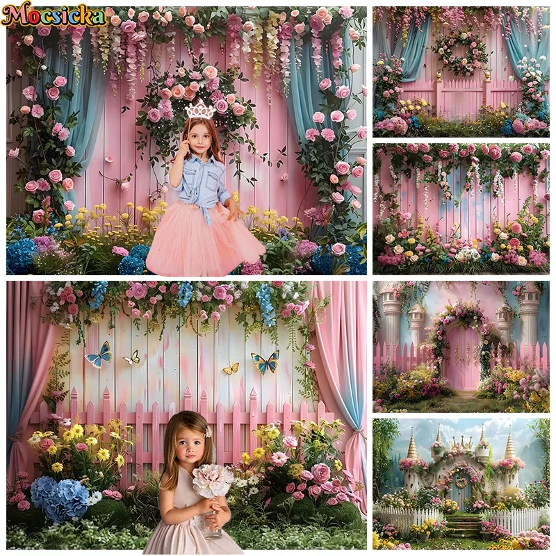 

Romantic Background Photography Spring Butterfly Wedding Easter Flower Wall Valentine's Day Backdrop Birthday Baby Photo Studio