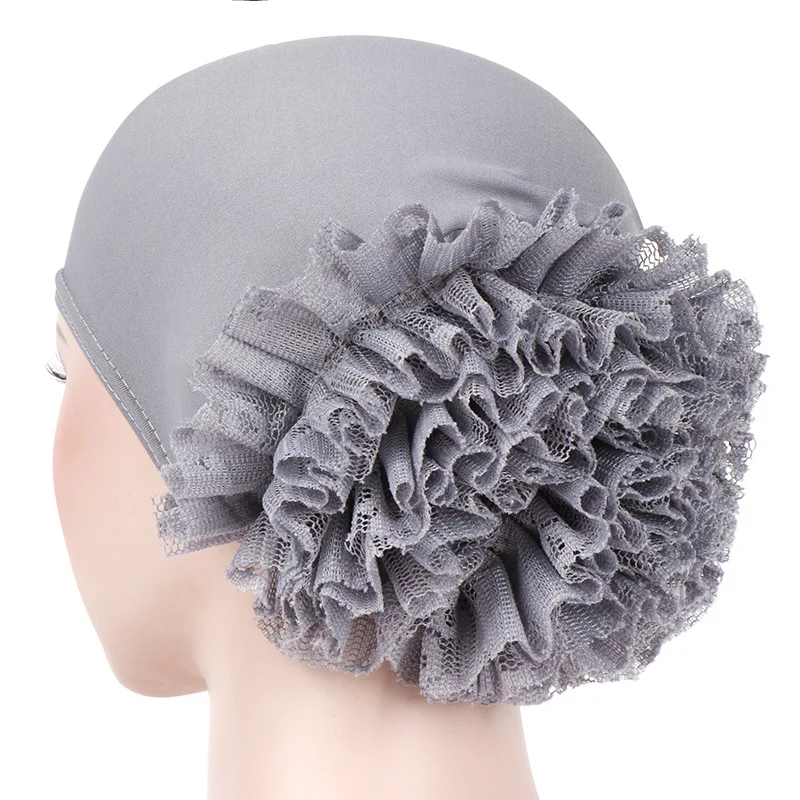 New Pure Color Milk Silk Pan Flower Hat Muslim Stretch Toe Cap Dubai Arab Women\'s Flower Hat Turban Beanie Fashion