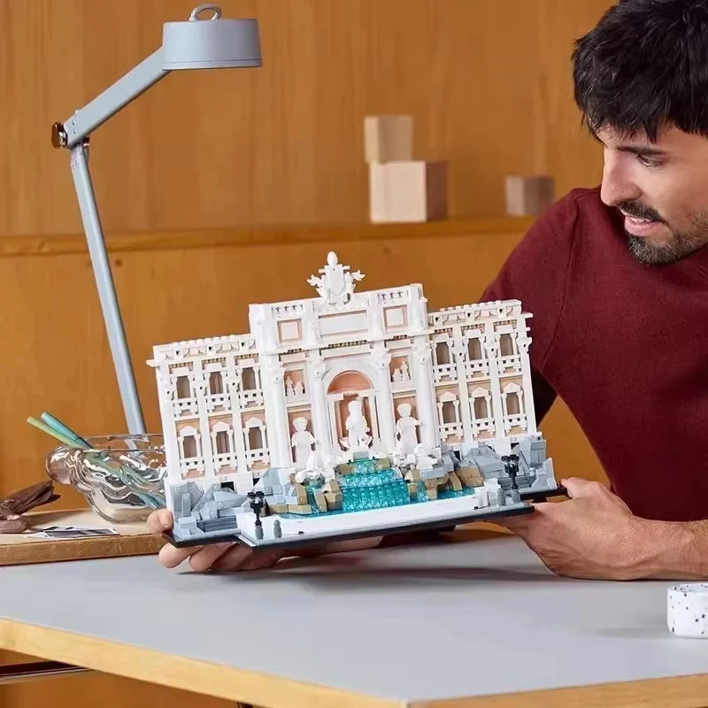 سلسلة العمارة الرومانية الجديدة مكعبات بناء نموذج نافورة تريفي من الصعب تجميع ألعاب هدايا عيد الميلاد للكبار تشي