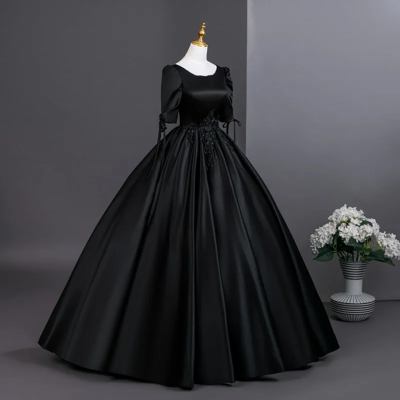 2025秋冬新作 ブラック 高級ピアノ演奏会ドレス 年次総会 声楽試験演奏会ドレス 女性用