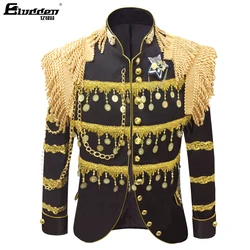 Men's Gold Tassels Court Prince Stylish Suit Jacket Brand Stand Collar Slim Fit Steampunk Gothic Vintage Uniform Costume Homme