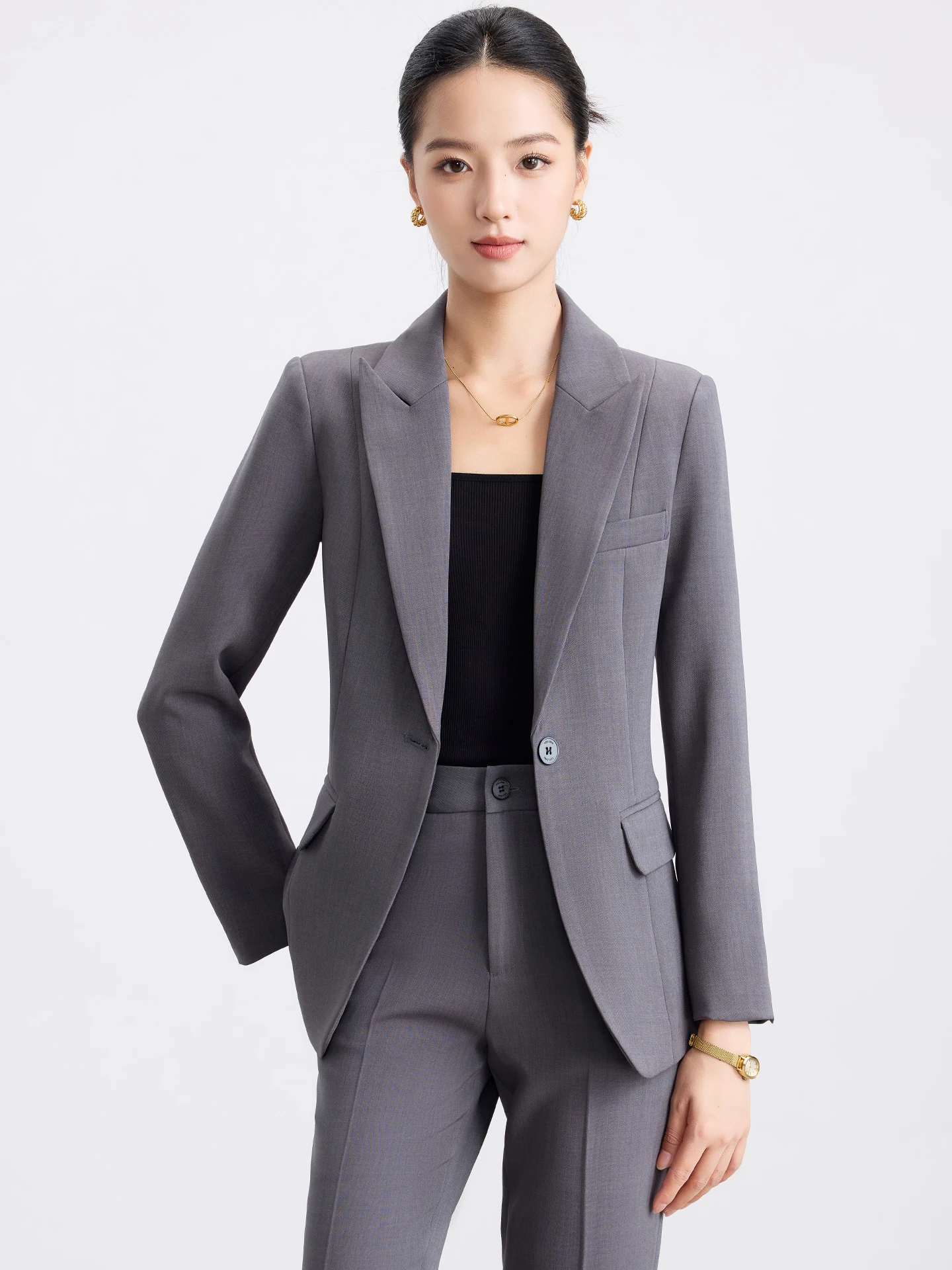 Gray Suit Jacket Women's Spring Autumn Commute Professional Interview Formal High-End Workwear Commute Style Slim Fit Button ...