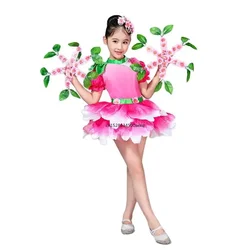 Pink Childrens Fancy Dress Flower Dancewear Girls Dance Costume Kids Salsa Dance Dress Of Girl Dance Wear