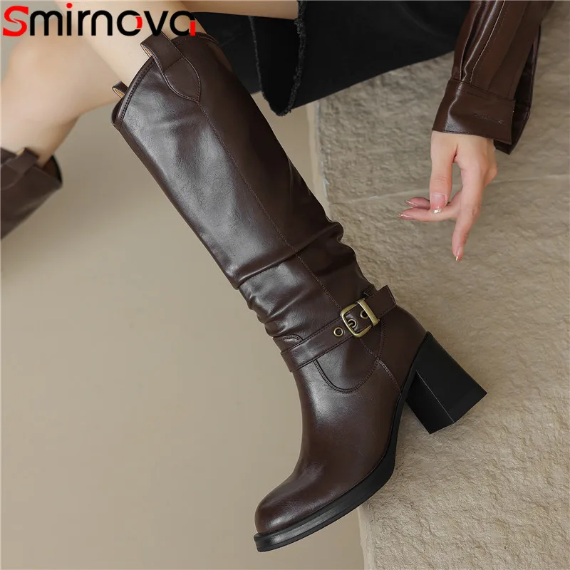 

Smirnova 2023 New Punk Stretch Fabric Knee High Boots Slip On Pleated Winter Boots Thick High Heels Platform Stretch Boots