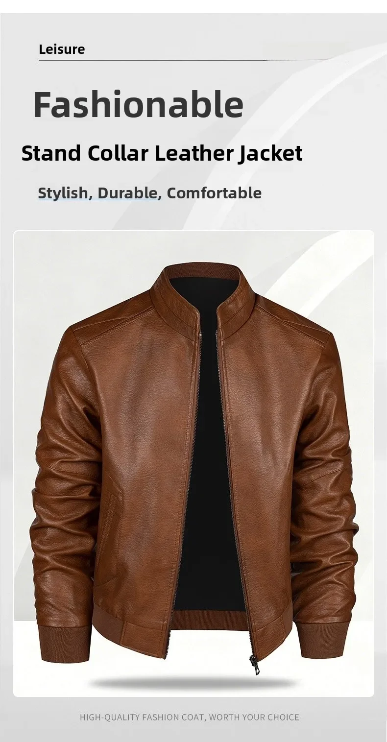 6XL Herren Lederjacke Herbst Winter Kunstledermantel Koreanischer Stil Slim Fit Lässig Trendy Vielseitig Stilvolle Oberbekleidung für Männer – Detail 2