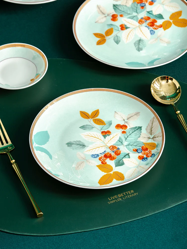 

Chinese Style Ceramic Dining Set Home Use Combination Western Dinner Plate Deep Plate Soup Plate Household round Plant Floral...