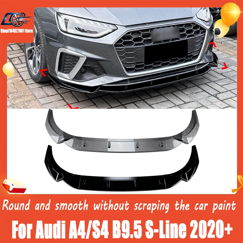 For Audi A4/S4 B9.5 S-Line 2020+, Front Lip & Corner Spoiler Front Bumper Splitter, Sporty Upgrade, Direct Fit.
