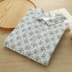 Cotton yarn fall clothes Japan style vintage print shirts long sleeve blouses for women tops autumn new women's clothing