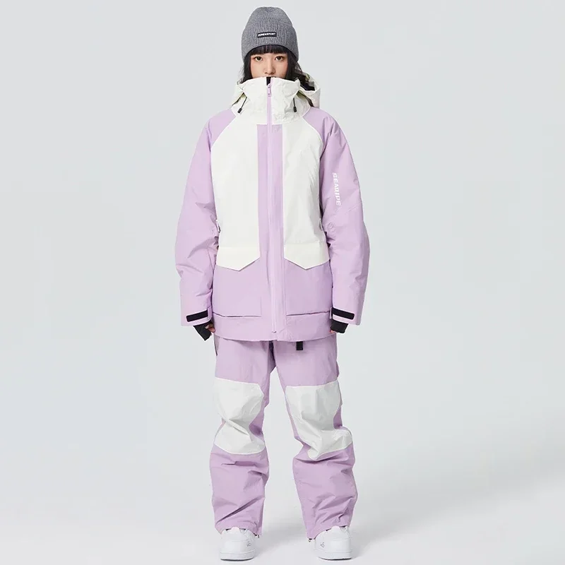 Nuovo 2025 inverno nuova tuta da sci caldo antivento Snowboard vestiti neve felpa con cappuccio pantaloni impermeabile adulto sci tuta donna uomo