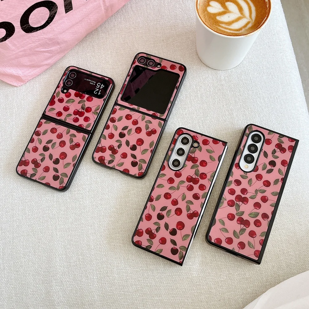 Pink Girl Style Cherry Hard PC Shockproof Phone Case For Samsung Galaxy Z Flip 6 5 4 Fold 6 5 4 Back Cover