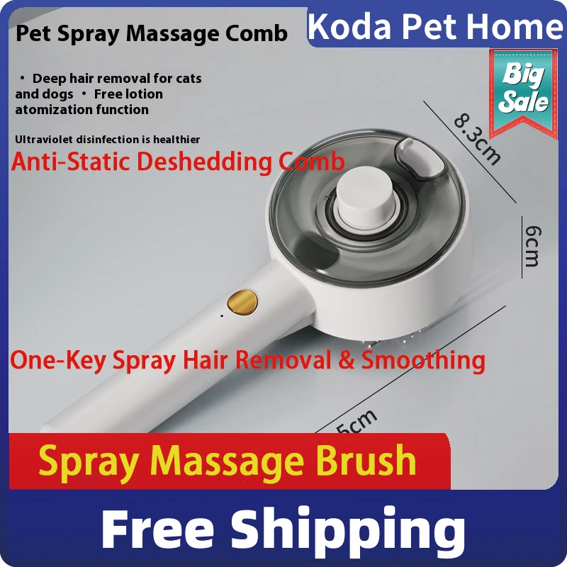 

Pet Supplies Cat Spray Massage Brush, Pet Grooming Tool, Anti-Static Deshedding Comb, One-Key Spray, Hair Removal & Smoothing,