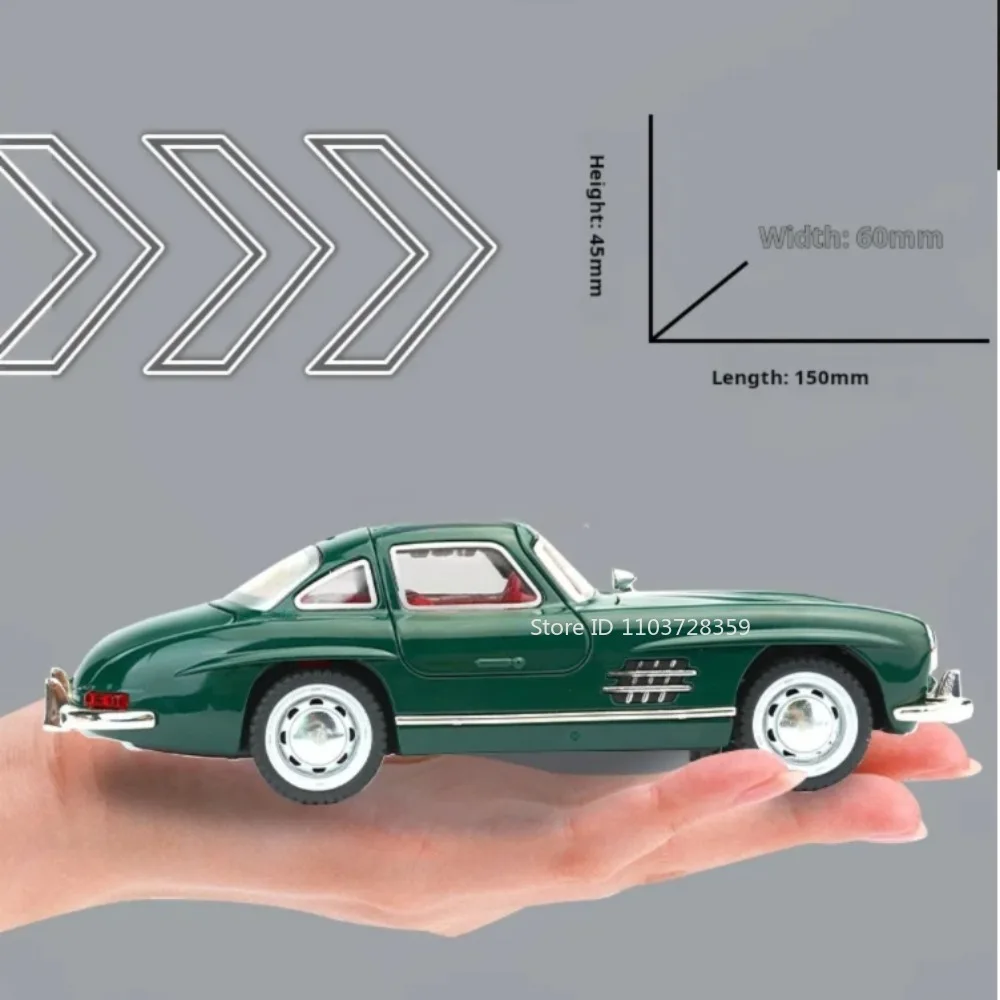 1:32 스케일 300SL 빈티지 자동차 장난감 모델 합금 다이캐스트 S400L 미니 장난감 당겨서 문 열기 소리 빛 축제 소년을 위한 선물