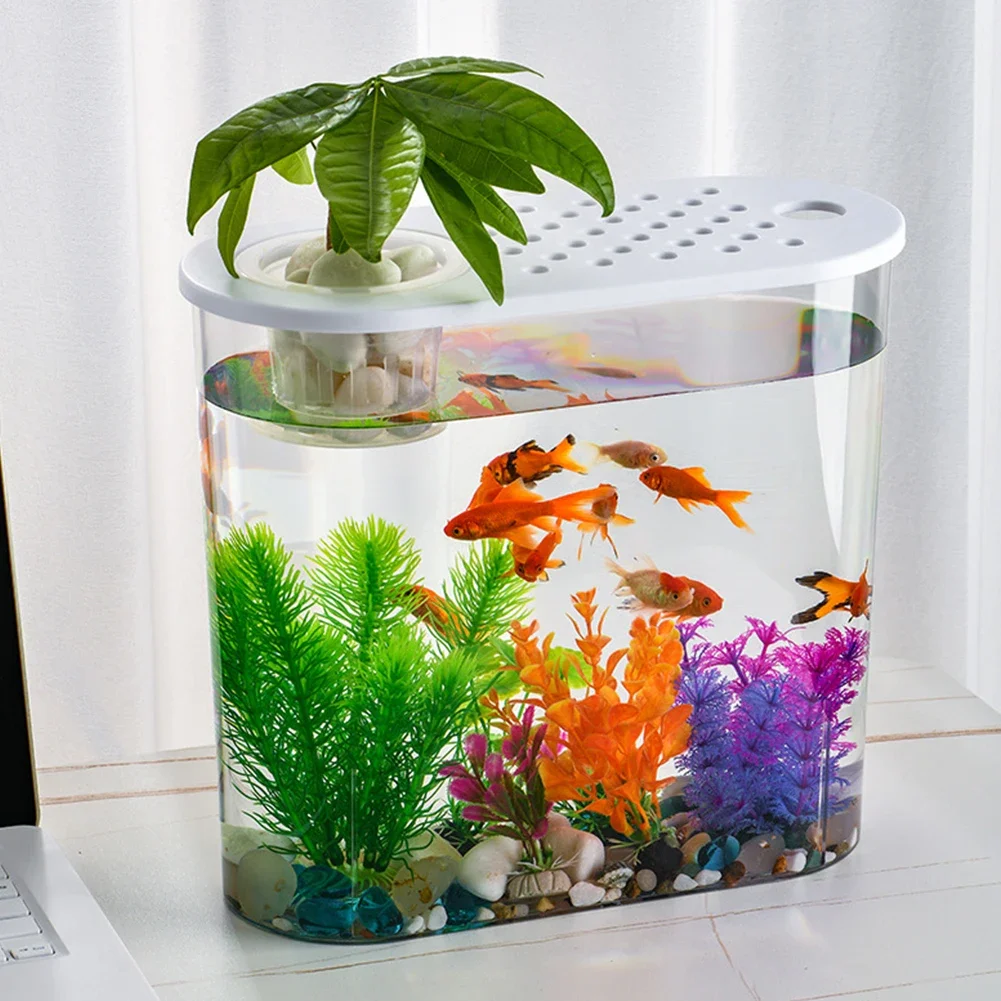 Acrylic Fish Tank Aquarium Betta Fish Bowl Transparent Aquarium Hatchery Breeding Isolation Box with Handle Soil Culture Basket