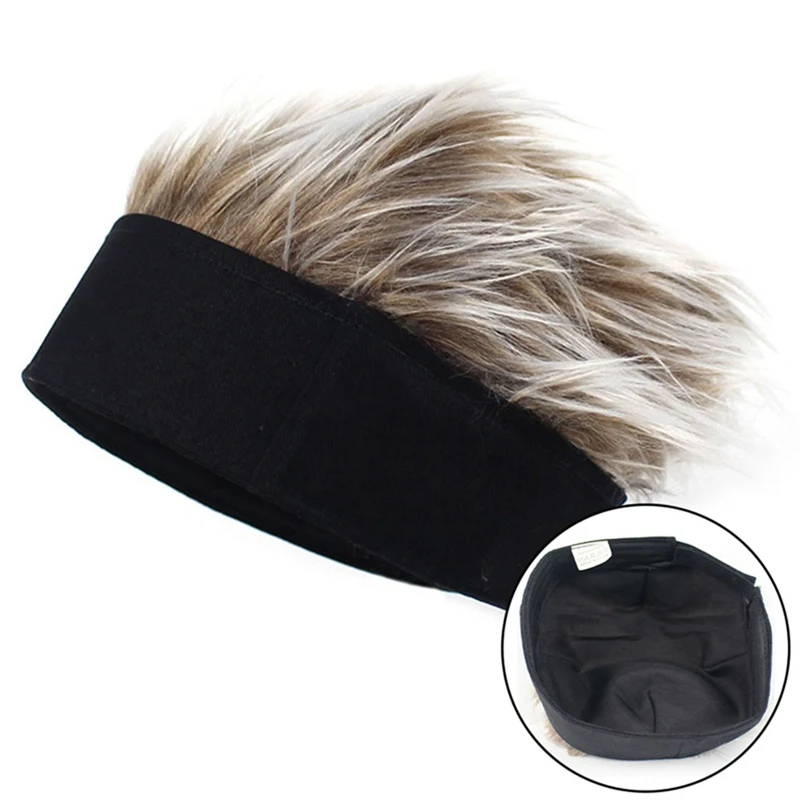 Men Women Novelty Spiked Fake Hair Wig Hip Hop Beanie Hat Funny Short Melon Wig Skull Landlord Adjustable Cap Party Headband