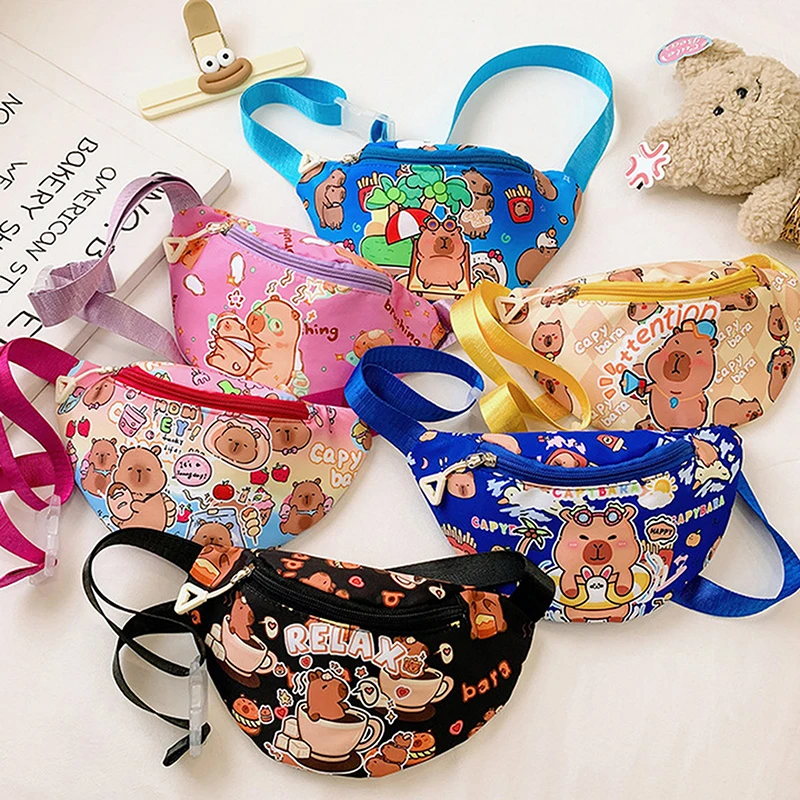 New Children's Bag Large Capacity Capybara Plush Shoulder Bag Capybara Handbag Cartoon Capibala Waist Bag Crossbody Chest Bag