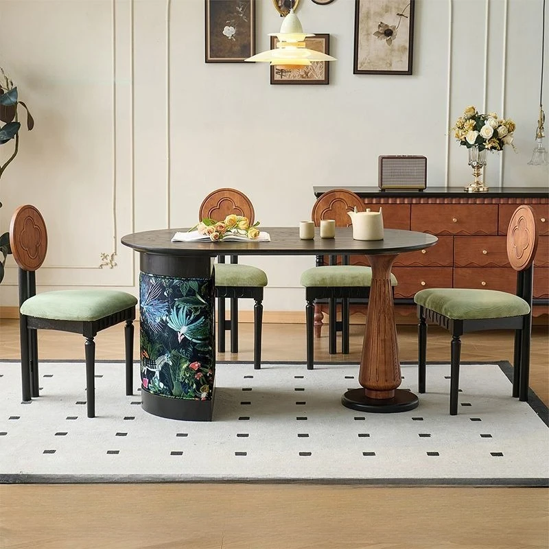 Solid wood dining table, French retro ash simple small apartment household rectangular black dining table