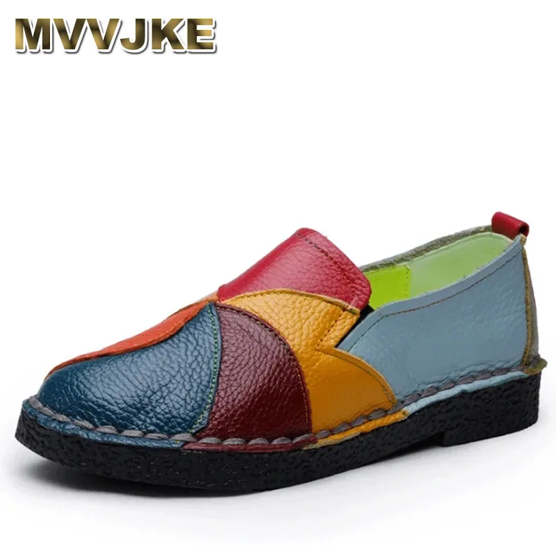 

Girls Genuine Leather Shoes Women Middle Aged Mothers Platform Woman Flat Shoe Mixed Color Slip on Loafers Female Dance Shoes