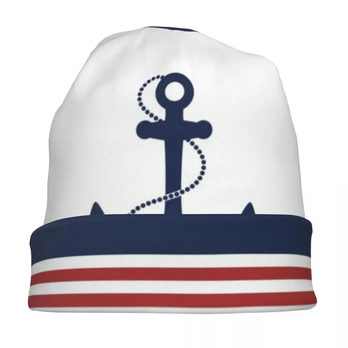 Nautical Navy Blue Stripes Anchor Bonnet Hat Knitting Hats Navigation Skullies Beanies Hats Men's Women's Warm Dual-use Cap