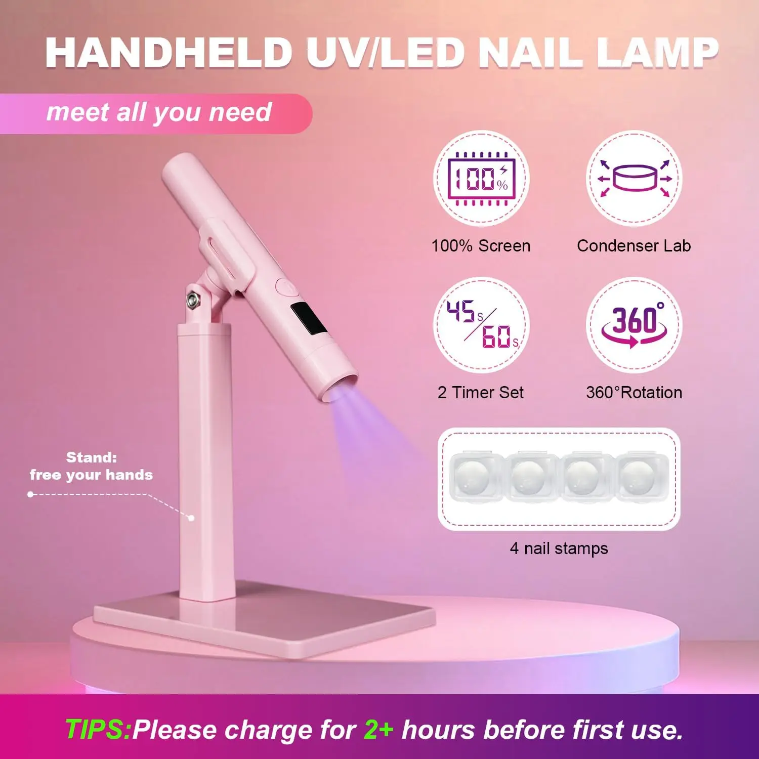 ضوء صغير للأشعة فوق البنفسجية للأظافر، مصباح علاج LED محمول مع حامل، ضوء قلم محمول لتلميع الجل (أبيض)