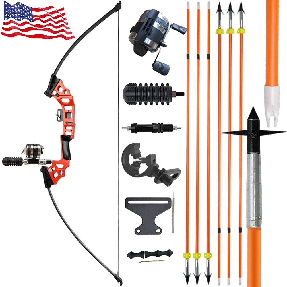 

Bowfishing Set Recurve Bow 40Ibs Fiberglass Arrows with Reel Fishing Archery Fish Straight Bow Hunting Shooting