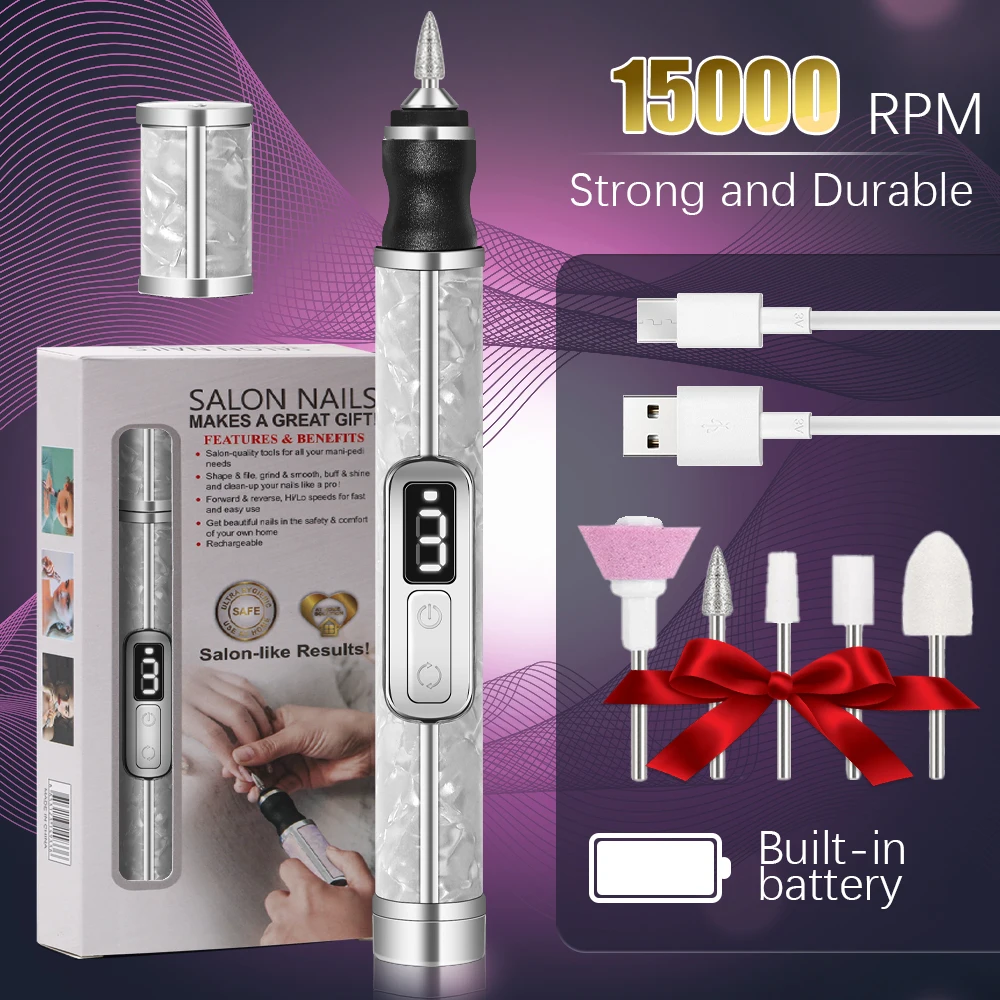 YIKOOLIN Electric Nail Drill Set Portable 4 Speeds Professional Manicure Pedicure Kit for Nail Salon Exfoliation Polishing