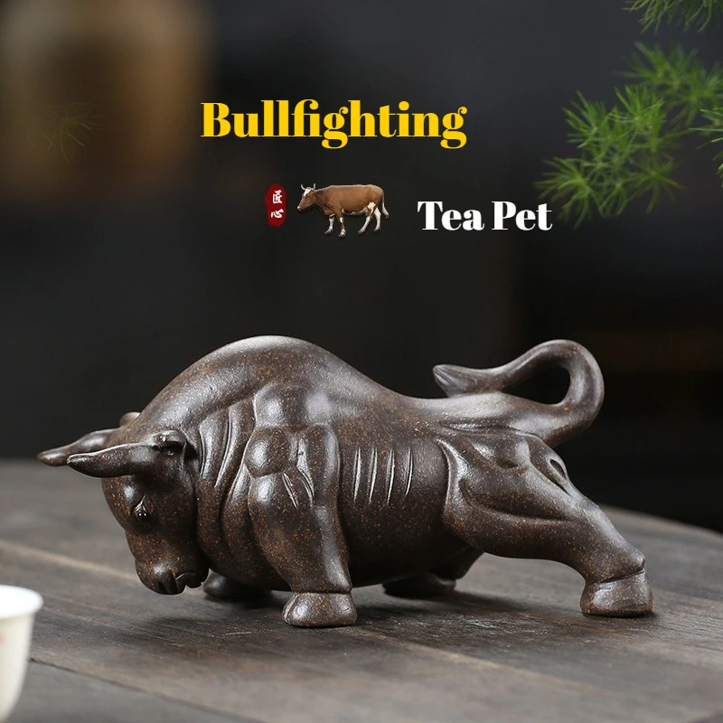 

20 см Исин Фиолетовый глиняный чайный питомец, Дух быка, украшение в виде небесного зодиака, борьба с буксирами, благословение, скульптура, чайная церемония