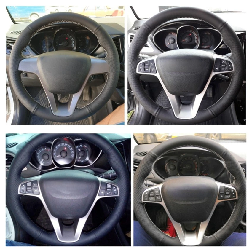 Car Steering Wheel Covers for Lada Vesta 2015 2016 2017 DIY Black Artificial Leather Hand-stitched Steering Wheel Cover