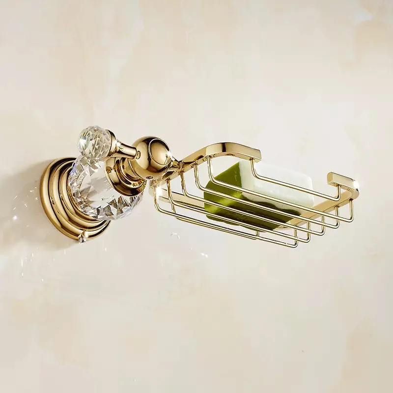 Gold Crystal Soap net stand,  Toilet Bathroom Accessories Zinc Alloy hanger Wall Mounted with soap disher Retro design Shelf