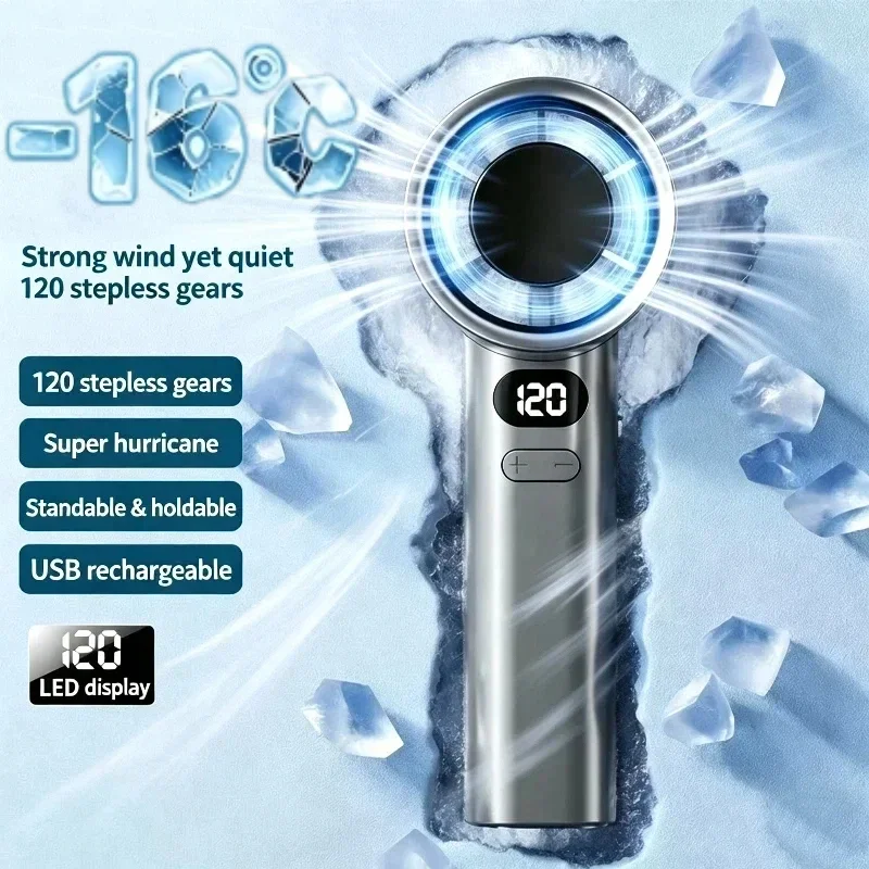 Mini Handheld Fan 120 Speed Portable Bladeless Desktop Fans Rechargeable Instant Cooling With Ice