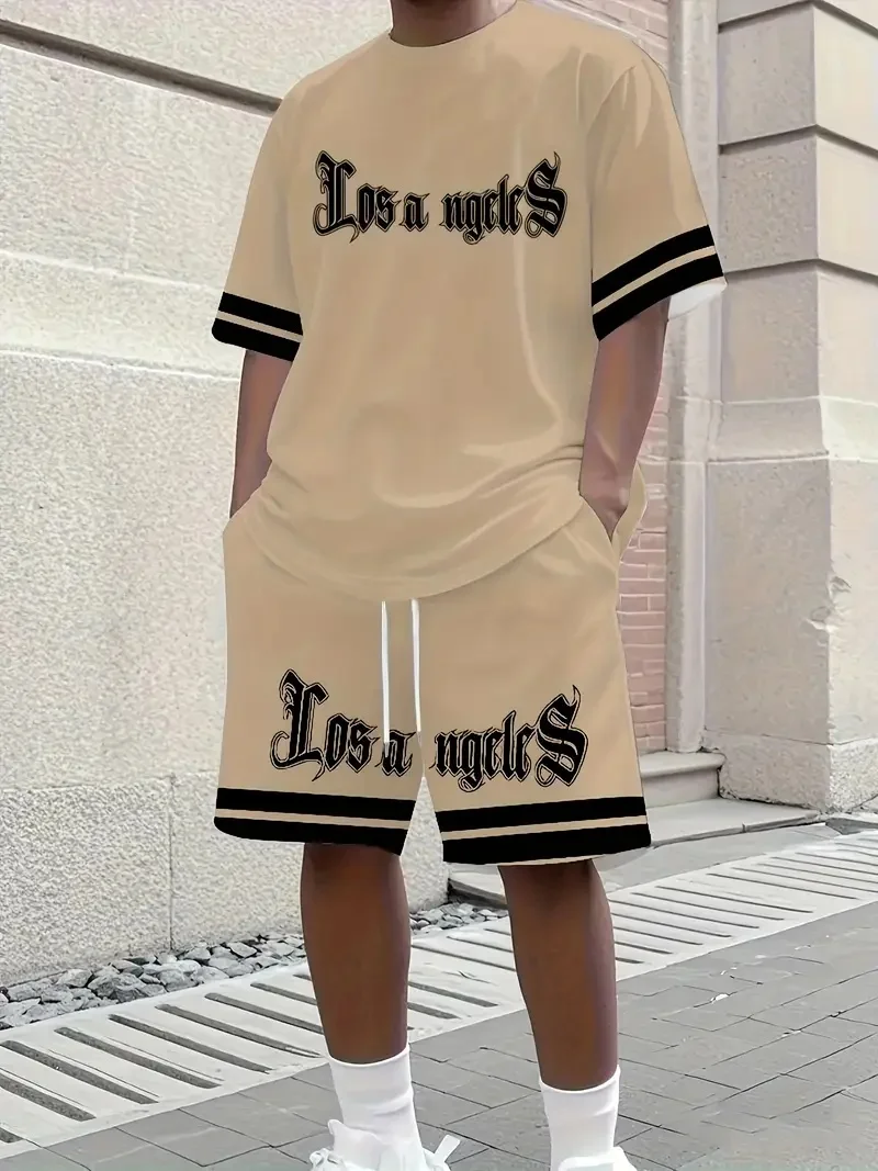 

2025 Latest Hot T-shirt Set 3D Vacation Style Trendy Various Elements Fashionable Street Men's Set Summer Top Shorts Breathable