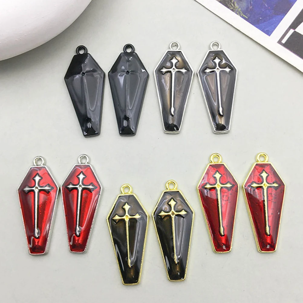 

10Pcs Cross Coffin Pendants Alloy Multi Color for Halloween DIY Jewelry Making Gothic Charm Enamel Halloween Accessories