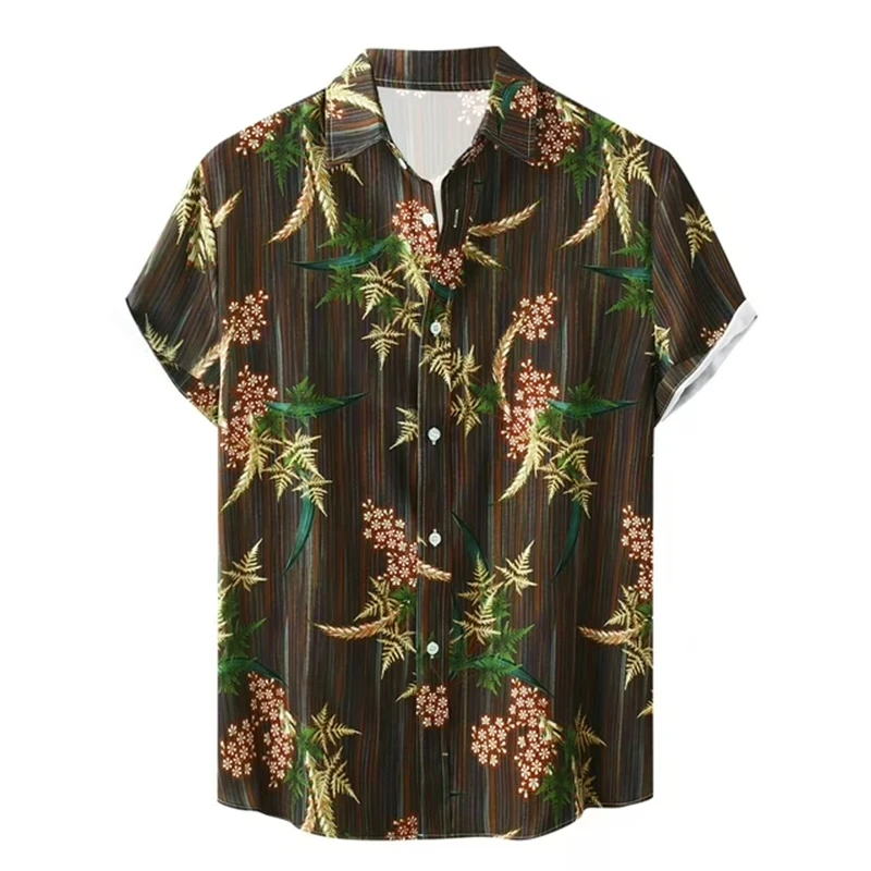 

Fashion Abstract Plants 3d Print Hawaiian Shirt Men Women Summer Short Sleeves Tops Beach Street Lapel Blouse Y2k Male Clothes