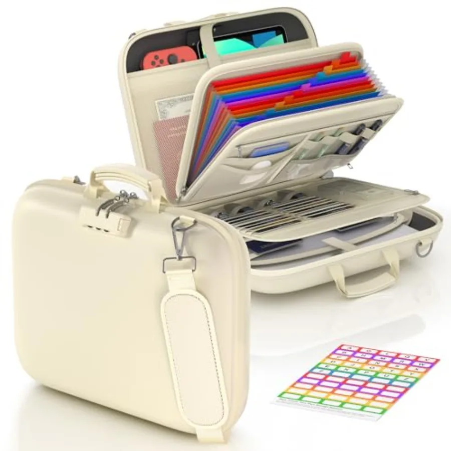 

Огнестойкий короб для документов с замком и плечевым ремнем, жесткий огнестойкий органайзер для файлов с 13 карманами, папка-аккордеон для документов.