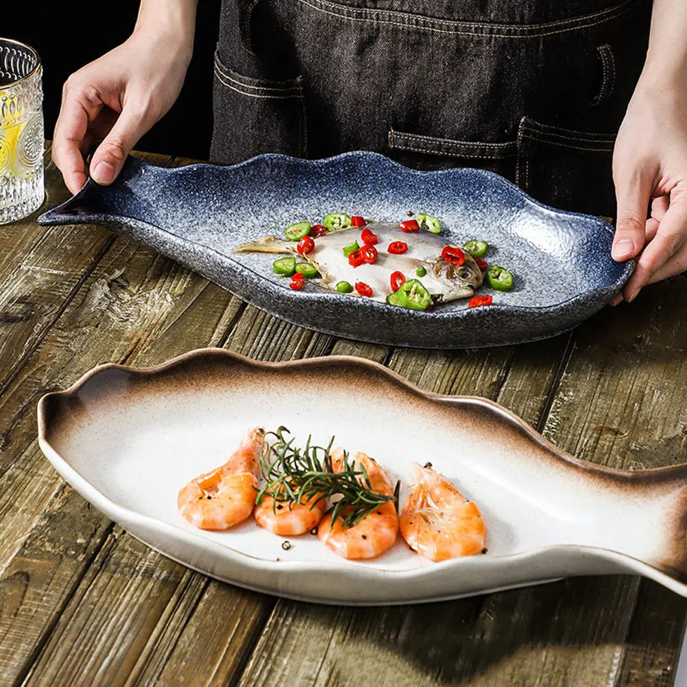 

1Pcs Ceramic Fish Plate Creative Sushi Serving Dish Food Grade Baking Plate for Hot Cold Meals Decorative Kitchen Dining