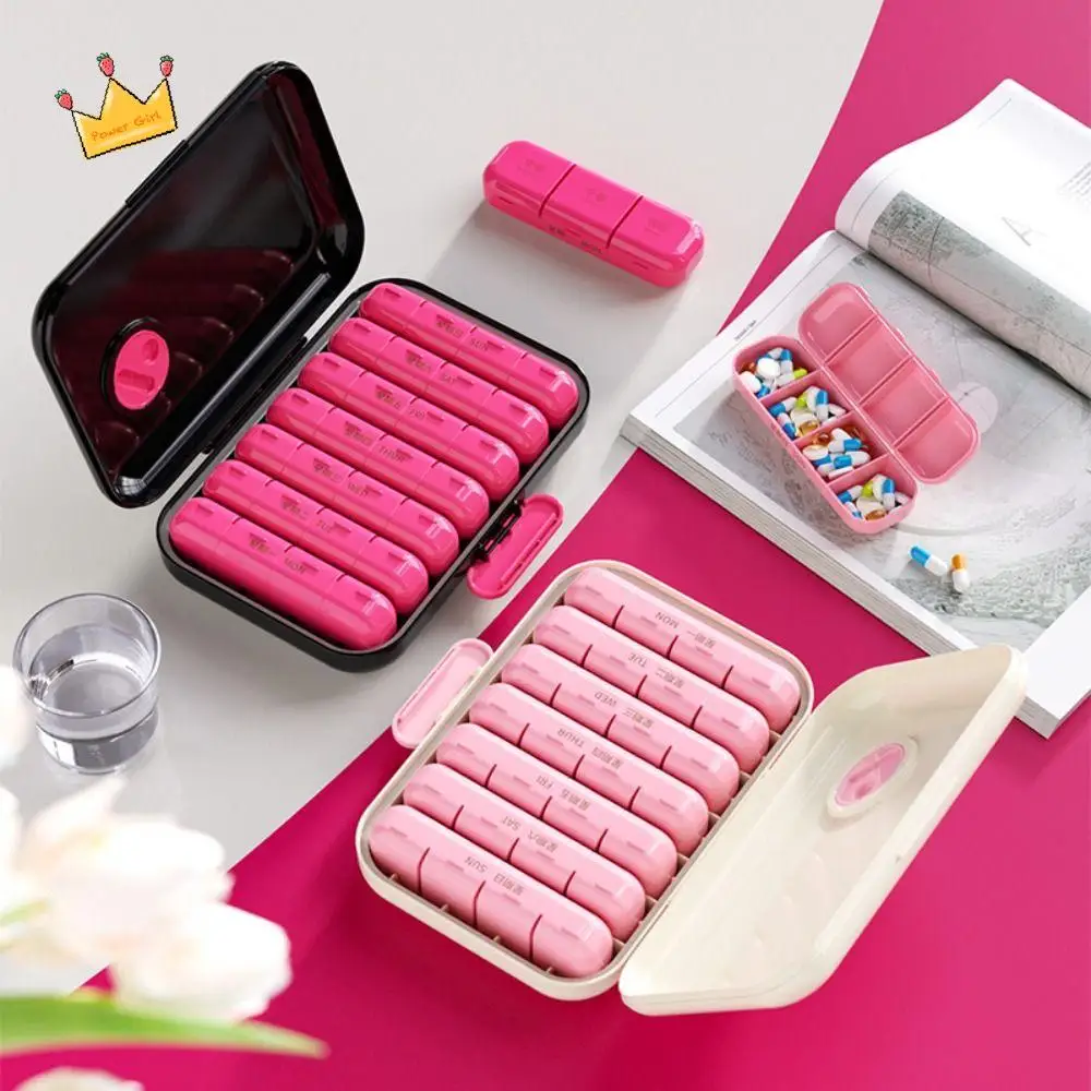 

Dust-proof 7-Day Pill Organizer 21/28 Grid Moisture-proof Weekly Pill Case Large Capacity Week Mark Daily Pill Box Outdoor