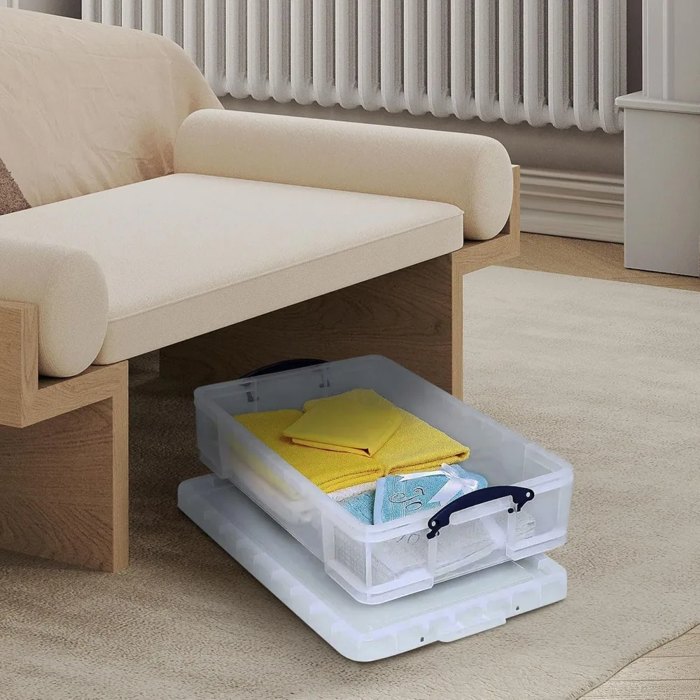 حاوية تخزين سعة 33 لترًا مع غطاء سريع ومقبض قفل بمشبك لصناديق تخزين العناصر المنزلية المغطية والمخازن 44 قرصًا أو 186 قرص مضغوطًا، 4 قطع