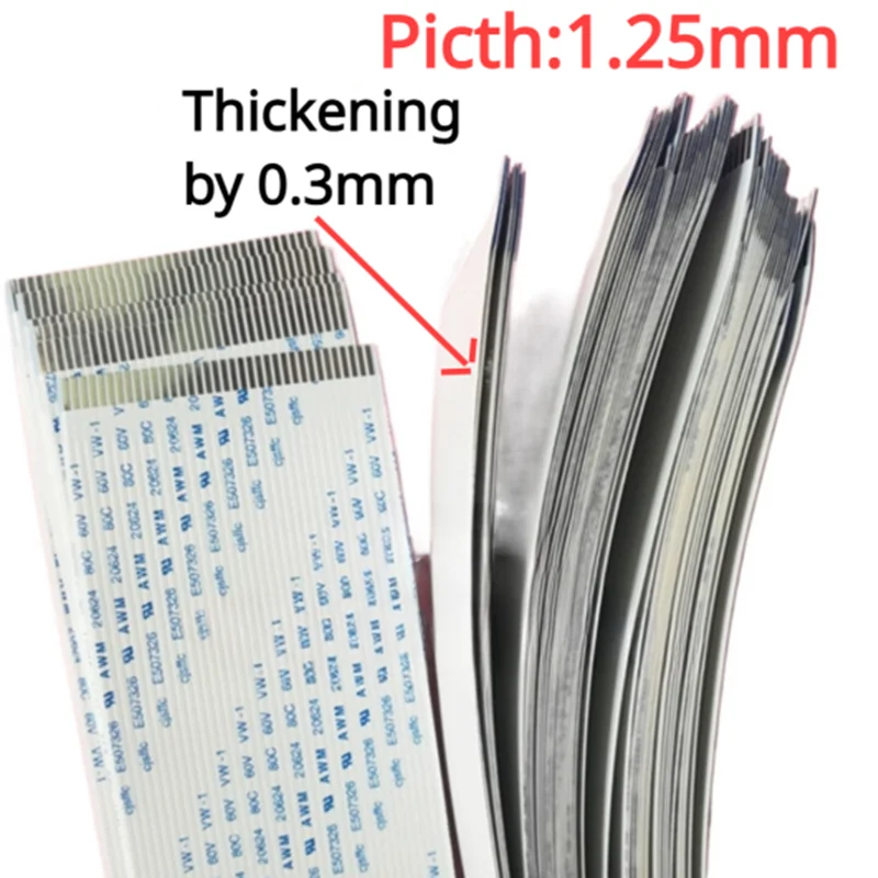 FPC FFC flexibele platte kabel 1,25 mm pitch verdikking door 0,3 mm AWM 20624 80C 60V VW-1 12/15/16/17/18/20/21/22/Z30/32/40Pin