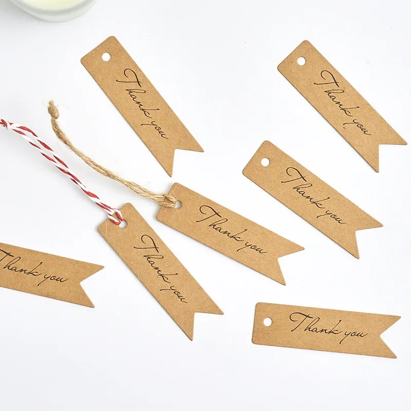 100pcs Thank You Tags White Brown Kraft Paper Tag Garment Shoes Box Decor Hang Tags DIY Craft Apparel Accessories Product Label view 5