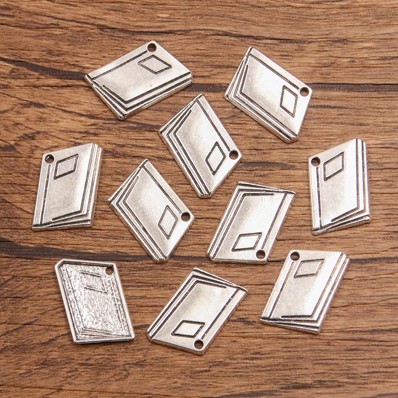 20PCS 13*20mm 2 Color Wholesale Metal Alloy Book Charms School Supplies Pendant For Jewelry Making DIY Handmade Craft