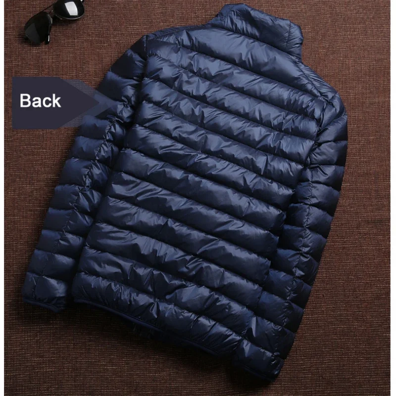 Homens outono pato para baixo jaqueta ultraleve casaco de inverno portátil à prova dwaterproof água viagem para baixo parkas moda gola fina outwear