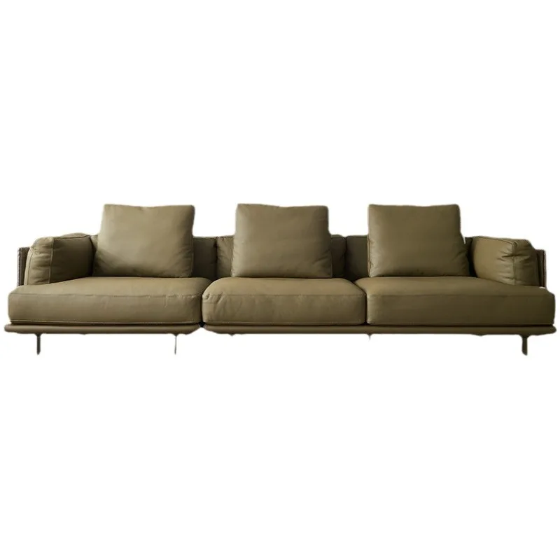 

Leather sofa first layer cowhide straight row combination simple living room Italian minimalist